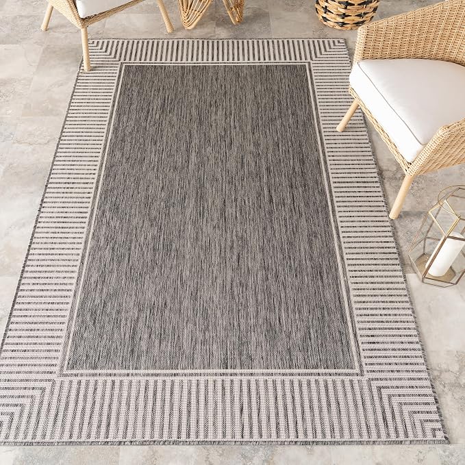 nuLOOM Asha Grey Bordered Power Loomed Indoor/Outdoor Area Rug, 4' x 6'