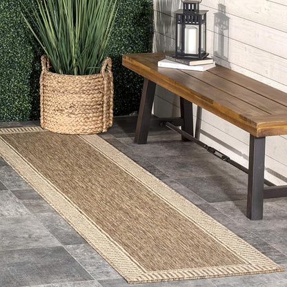 nuLOOM Asha Light Brown Bordered Indoor/Outdoor Area Rug, 7' x 9'