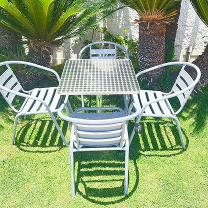 Indoor Outdoor Set of 4 Silver Gray Restaurant Metal Aluminum Slat Stack Chairs Lightweight