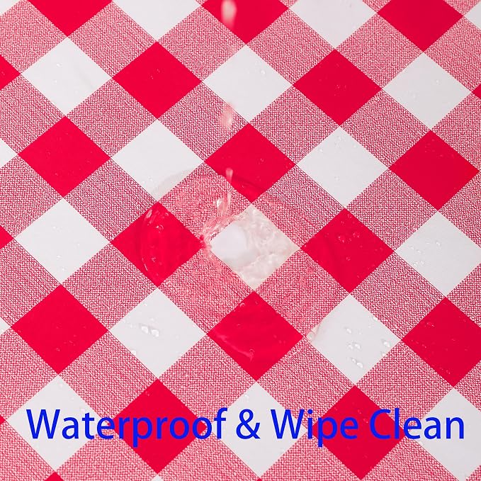 Heavy Duty Vinyl Tablecloth with Flannel Backing Waterproof Oil-Proof Plastic Table Cloth Stain-Resistant Wipeable Rectangle or Square Table Cover for Indoor and Outdoor (Red Checkered, 60x102 Inch)