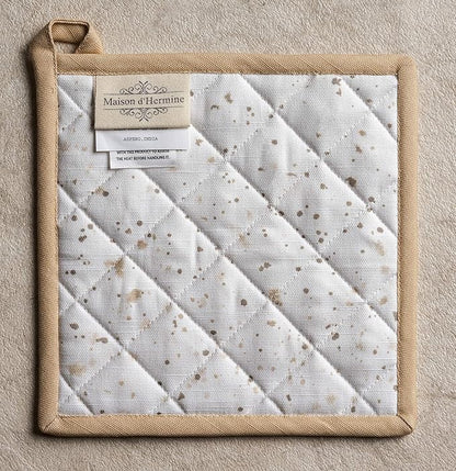 Maison d' Hermine Pot Holders 100% Cotton Heat Resistant Potholders 8" x 8" Hot Pads with Loop Baking Hotel Farmhouse Kitchen Handling Hot Pans Spring Summer (Pack of 2, Meadow Florals - Beige)