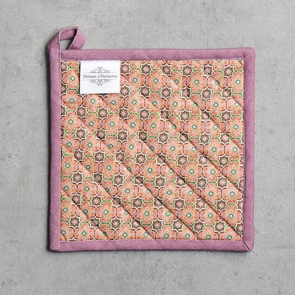 Maison d' Hermine Pot Holders 100% Cotton Potholders (8" x 8", Pack of 1) | Heat Resistant Hot Pads with Loop BBQ Cooking Baking Hotel Kitchen Handling Hot Pans Thanksgiving Christmas - Ispahan