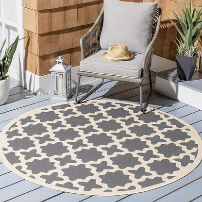 SAFAVIEH Courtyard Collection 6'7" Round Anthracite/Beige CY6913 Indoor/ Outdoor Splashproof Easy Scrubbing Patio Backyard Mudroom Area Rug