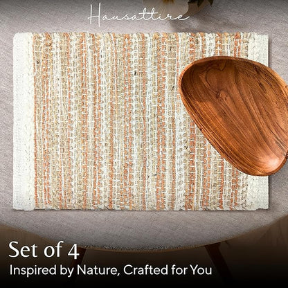 Hausattire Woven Table Placemats Set of 4 - Rust, Jute Boho Outdoor Table Mats for Kitchen Dining Decoration | Easy Clean Heat Resistant Farmhouse Dinner Spring Easter Placemat - 13x19 Inch