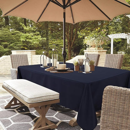 LUSHVIDA Rectangle Outdoor Tablecloth with Umbrella Hole and Zipper, 60x120 Inch Navy, Washable Waterproof Table Cloth Spill Proof Wrinkle Free Table Cover for Patio Spring Summer Picnic BBQS