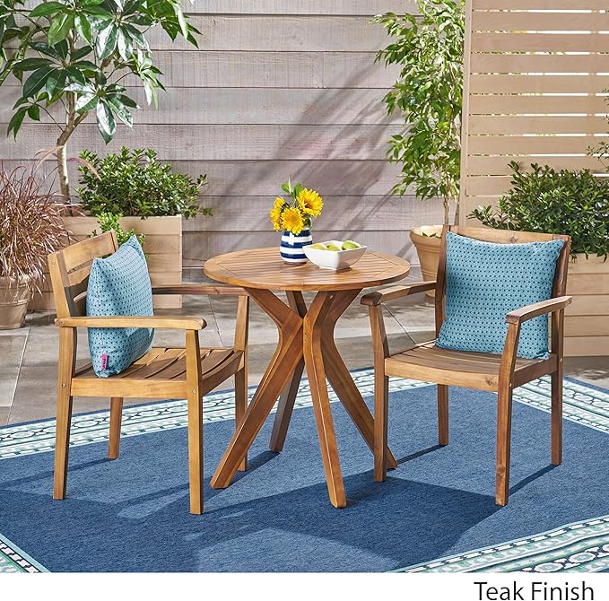 Christopher Knight Home Addison Outdoor 3 Piece Acacia Wood Bistro Set, Teak Finish