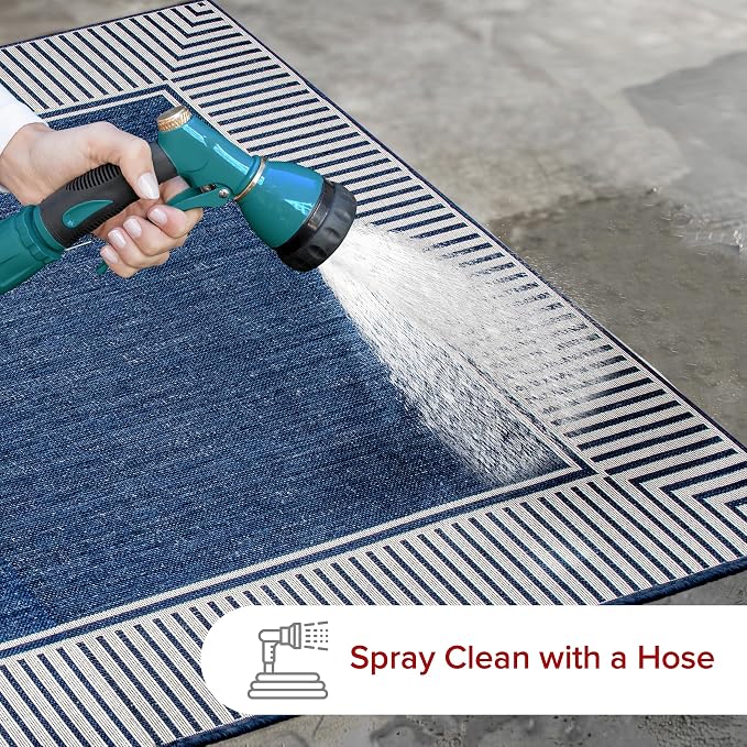 nuLOOM Asha Navy Bordered Power Loomed Indoor/Outdoor Area Rug, 2' x 3'