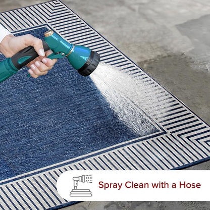 nuLOOM Asha Navy Bordered Power Loomed Indoor/Outdoor Area Rug, 2' x 3'