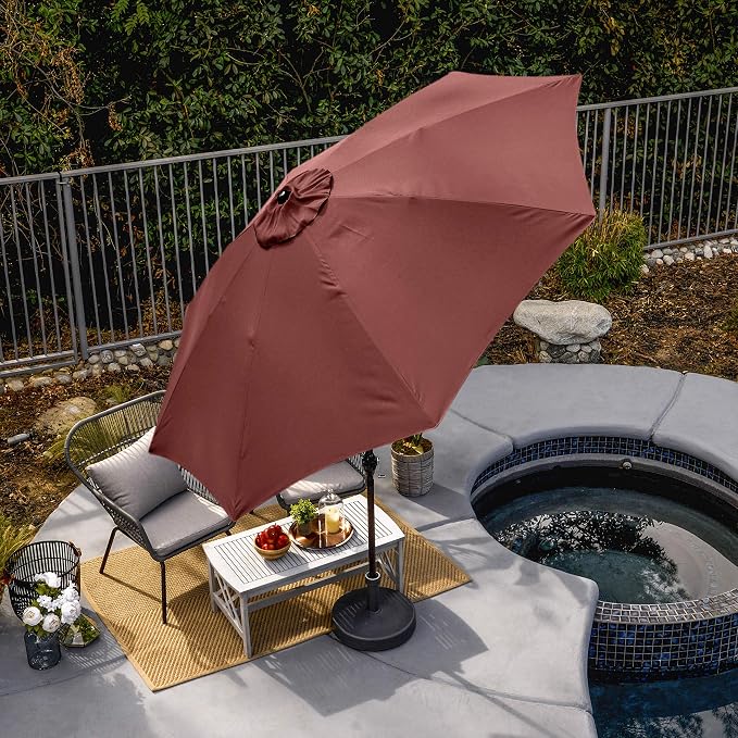Sunline 9 ft Patio Umbrella with Crank & Push Button Tilt, Outdoor Market Umbrella with UV Protection & Wind Vent and Fiberglass Ribs, Metal Frame for Deck, Pool & Table, Brick