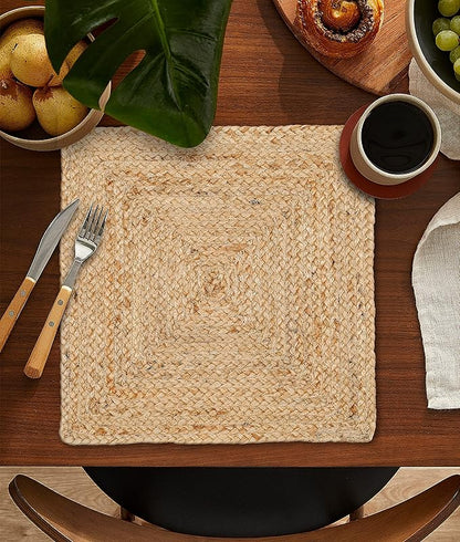 Hausattire Jute Braided Placemats 14x14 Inches Set of 4 Reversible Handwoven Boho Vintage Easter Placemats for Kitchen Dining Tables|BBQ's Farmhouse Decor Indoor & Outdoor Parties|Natural