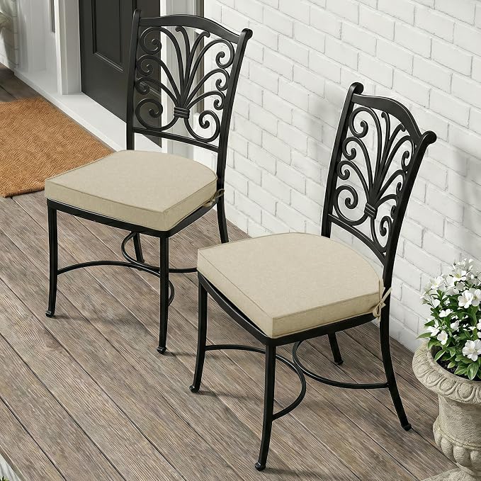 Outdoor Chair Cushions D Shaped, Set of 6, 17 x 16 Inch, Beige | Water Resistant, Fade Resistant, Patio Furniture Seat Chair Pads Replacement with Ties, Non-Slip Bottom, Removable Cover