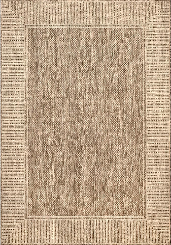 nuLOOM Asha Light Brown Bordered Indoor/Outdoor Area Rug, 7' x 9'