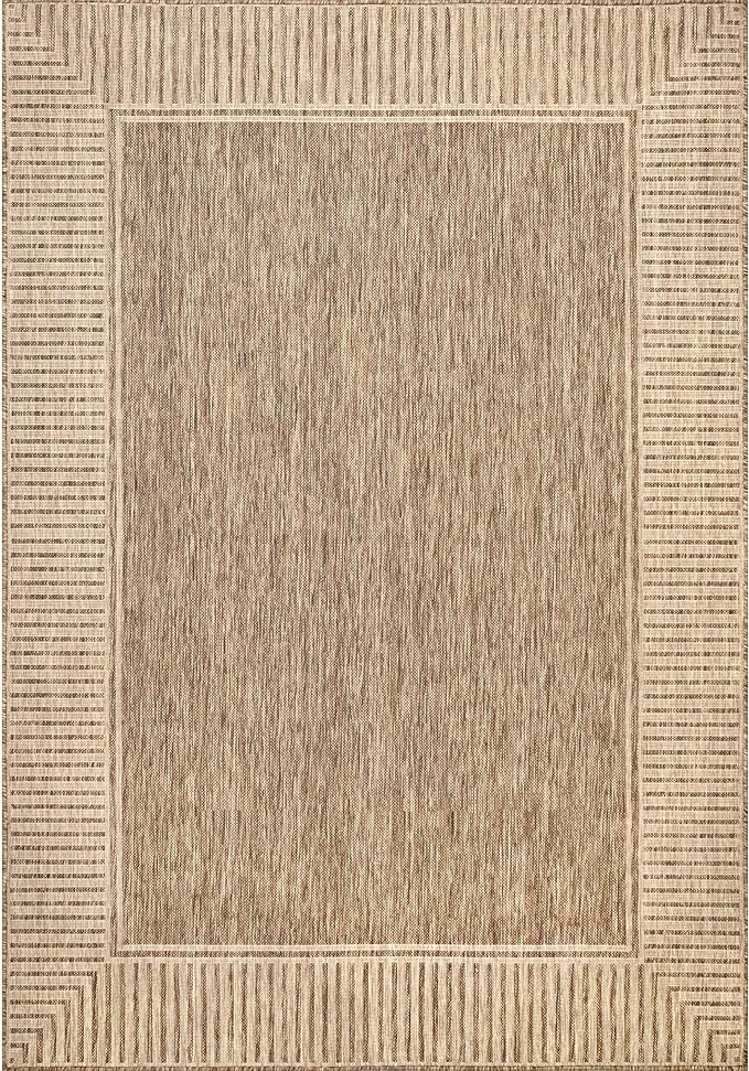 nuLOOM Asha Light Brown Bordered Indoor/Outdoor Area Rug, 7' x 9'