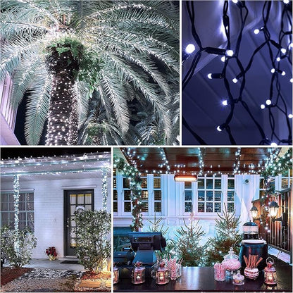 QITONG 2 Pack White Solar String Lights, Each 33ft 100 LED Outdoor Solar Fairy Lights Waterproof, 8 Modes Green Wire Solar Christams Light for Garden Patio Yard Tree Party Decor