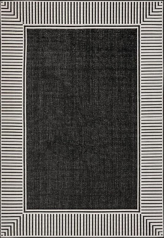 Nuloom Asha Black/Ivory, 5' x 8', Casual, Striped Border, Soft and Cozy, High Traffic, Stain Resistant, Easy Clean, Durable Area Rug for Indoor/Outdoor Patio, Deck, Porch, Garden, Courtyard