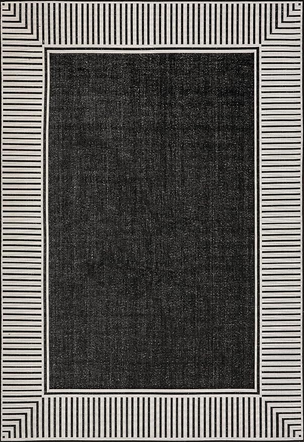 Nuloom Asha Black/Ivory, 8' x 10', Casual, Striped Border, Soft and Cozy, High Traffic, Stain Resistant, Easy Clean, Durable Area Rug for Indoor/Outdoor Patio, Deck, Porch, Garden, Courtyard