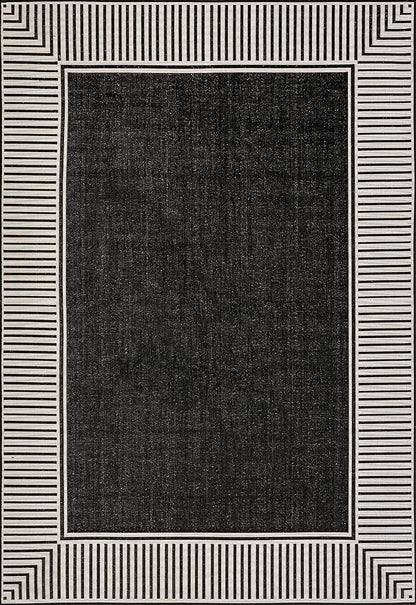Nuloom Asha Black/Ivory, 8' x 10', Casual, Striped Border, Soft and Cozy, High Traffic, Stain Resistant, Easy Clean, Durable Area Rug for Indoor/Outdoor Patio, Deck, Porch, Garden, Courtyard