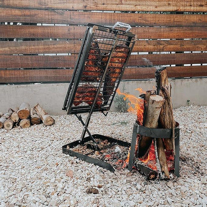 Heavy duty Iron Cross Argentinian asador grill Made in Argentina - Premium Argentine Grill - Parrilla Asado - Fully disassembled (Grill + Brazier + Iron Griddle)