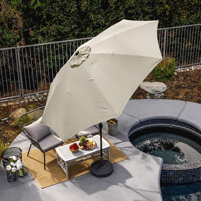 Sunline 9 ft Patio Umbrella with Crank & Push Button Tilt, Outdoor Market Umbrella with UV Protection & Wind Vent and Fiberglass Ribs, Metal Frame for Deck, Pool & Table, Antique Beige