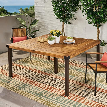 Christopher Knight Home Lankershim Outdoor Acacia Wood Dining Table, Teak and Rustic Metal