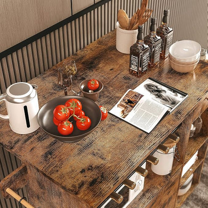 IRONCK Kitchen Island Cart with Wheels for Kitchen and Dining Room | Wine Rack, Drawers, Open Shelves, Storage, Drawer space
