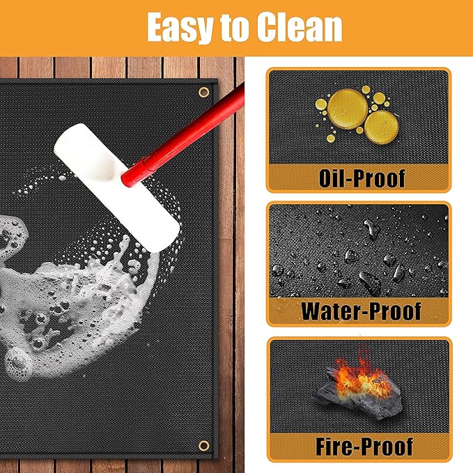 Grill Mats for Outdoor Grills - Fireproof Grill Matt for Outdoor Deck Protector for Gas, Charcoal Grills, Oil-proof Griddle Accessories Compatible with Blackstone, Weber, Royal Gourmet, 65 x 36 in