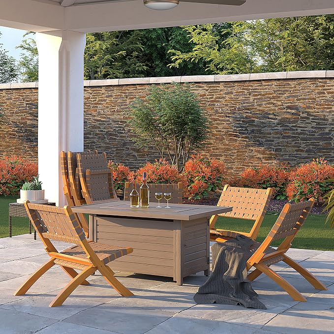 64098 Sava Indoor Outdoor Folding Chair Low Slung Portable Seating Solid Acacia Wood Woven Seat & Back Indoors Porch Lawn Garden Fishing Sporting - Brown Webbing