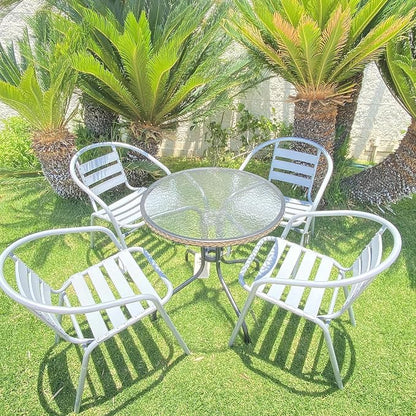 Indoor Outdoor Set of 3 Silver Gray Restaurant Metal Aluminum Slat Stack Chairs Lightweight