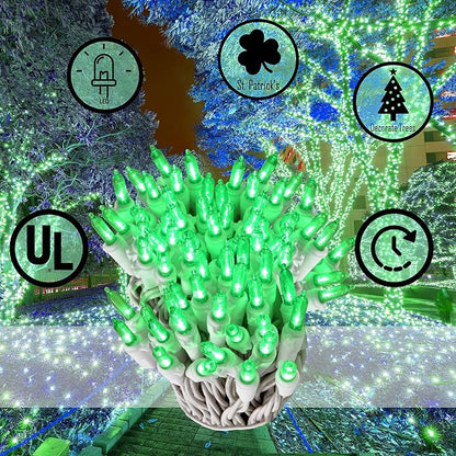 Holiday Essence 200 LED Green St. Patrick's Day Lights Set, 53.8 Ft White Wire Indoor Outdoor Décor for Christmas Tree Easter Traditional Decoration, UL Certified