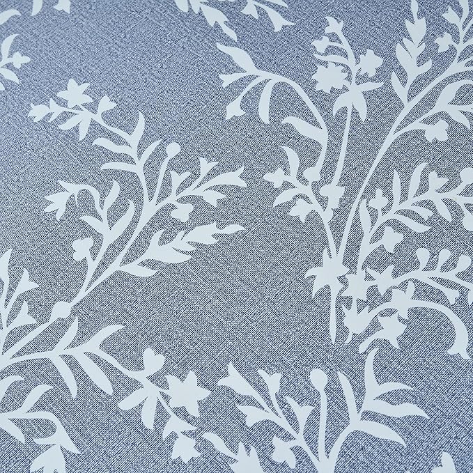 LIBERECOO Round Fitted Tablecloth with Elastic, Flannel Backed Vinyl Tablecloths for 40" - 44" Tables, Waterproof Wipeable Reusable Plastic Table Cloth for Indoor & Outdoor, Light Wash Denim