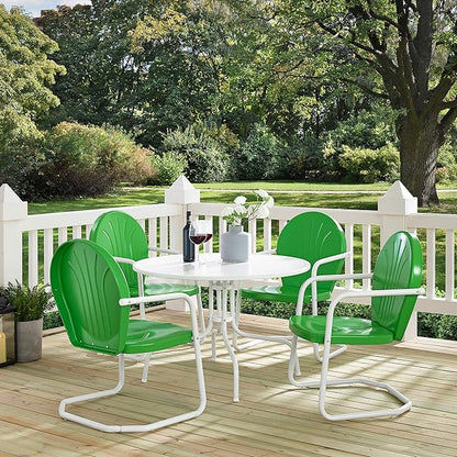 Crosley Furniture Griffith 5-Piece Outdoor Dining Set for 4, Retro Metal Round Patio Table and Chairs, Grasshopper Green