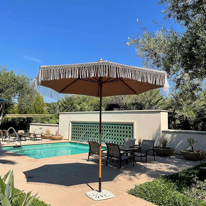 FORMOSA 9ft 6 Rib Market Bohemian Patio Umbrella Replacement Canopy - 300D UV Protective and Water Resistant Patio Canopy - Taupe Tassels