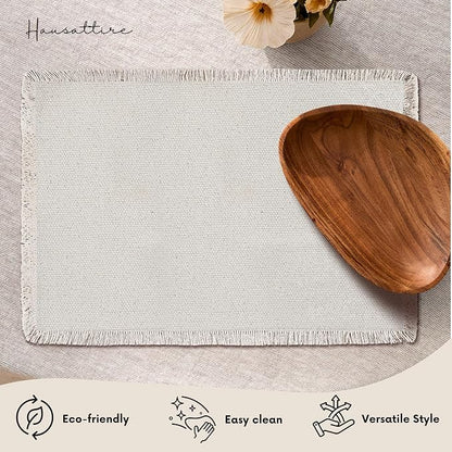 Hausattire Cotton Frayed Placemats Set of 4 Dining Table 13x19 Inch | Rustic Vintage Boho Washable Easter Placemat for Outdoor Parties BBQ's,Wedding, Holiday, Nubby Cotton - Natural