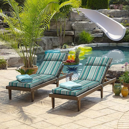 Arden Outdoor Chaise Cushion, 21 in x 72 in, Weather-Proof, Rain-Proof, Fade Resistant Patio Cushion for Chaise Lounger Teal Cobalt Stripe | Lounge Cushion, Weather-Proof, Rain-Proof, Fade Resistant for Chaise Lounger, Mold and Mildew Resistant