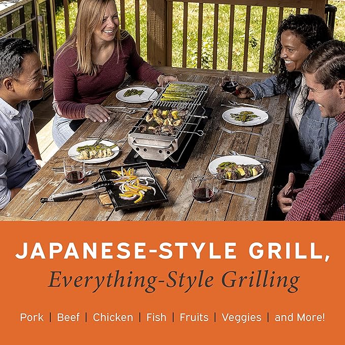 Hickory Summit Hibachi Grill Outdoor Complete Kit - Yakitori Grill - Japanese Tabletop Grilling - Konro Mangal - Binchotan Charcoal BBQ - Perfect for the Park and Your Backyard