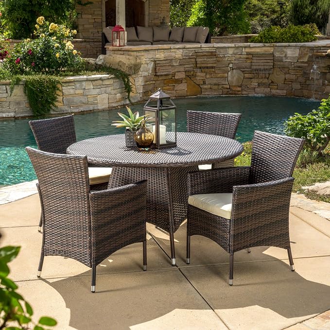 Christopher Knight Home Rodgers Outdoor Wicker Dining Set, 5-Pcs Set, Multibrown