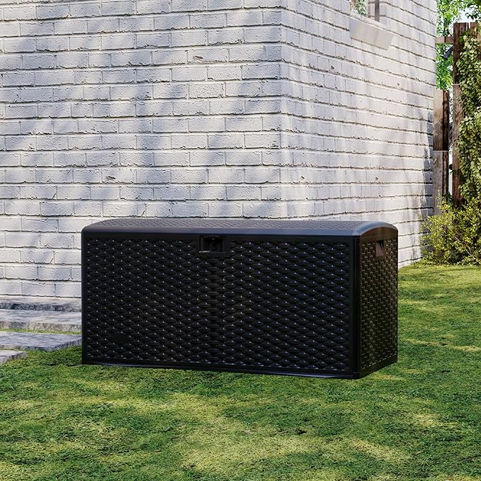 73 Gallon Blow-Molded Outdoor Storage Box, Lockable Storage Chest, Waterproof & UV-Resistant Storage Bin for Patio Cushions, Garden Tools & Pool Accessories, Outdoor Toy Storage Bench, Black