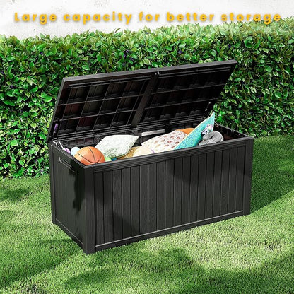 200 Gallon Outdoor Storage Box Waterproof Lockable Resin Deck Box Large, Black