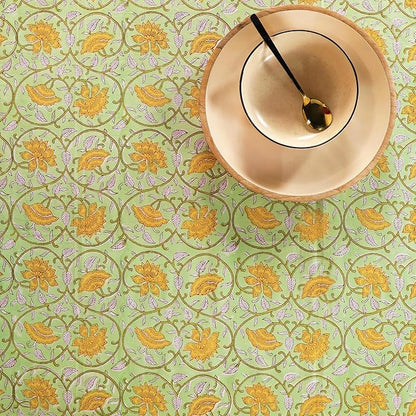 100% Cotton Hand Block Printed, Tablecloth for Kitchen, Dining, Table Cover for Parties, Chritmas, Weddings, Barbecues and Summer picnics Table Cloth