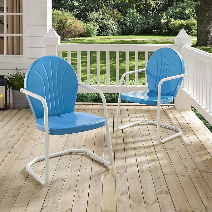 Crosley Furniture Griffith Outdoor Chair, Retro Metal Patio Chairs for Dining, Porch, Deck, Balcony, Sky Blue