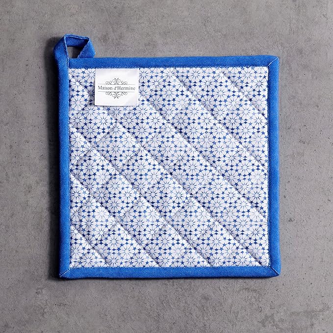 Maison d' Hermine Pot Holders 100% Cotton Heat Resistant Potholders 8" x 8" Hot Pads with Loop BBQ Cooking Baking Hotel Farmhouse Kitchen Handling Hot Pans Spring Summer (Pack of 2, Passiflora)
