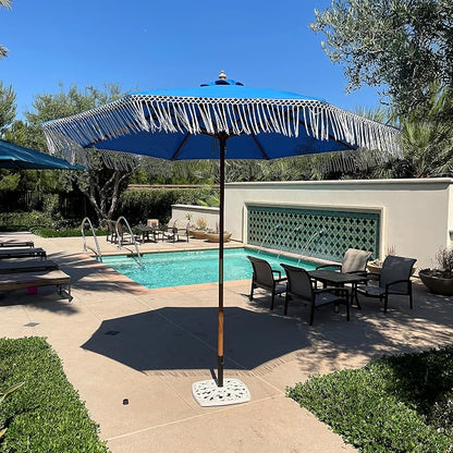 FORMOSA 9ft 6 Rib Market Coastal Patio Umbrella Replacement Canopy - 300D UV Protective and Water Resistant Patio Fabric Cloth - Umbrella Replacement Cover CANOPY ONLY (Capri Blue Tassels Olefin)
