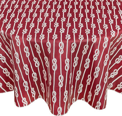 Newbridge Round Vinyl Tablecloth with Flannel Backing, Red Nautical Rope Stripe, 70 Inch, Coastal Striped Indoor Outdoor Wipe Clean Picnic, BBQ and Dining Table Cover