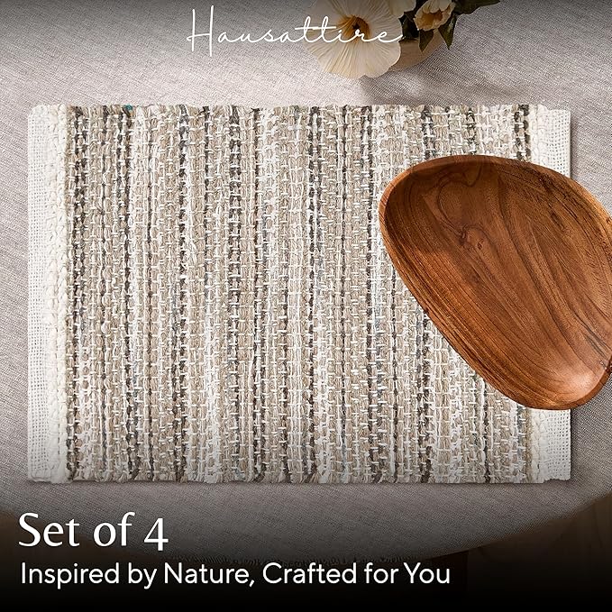 Hausattire Woven Table Placemats Set of 4 - Olive Green Christmas Jute Outdoor Table Mats for Kitchen Dining Decoration |Heat Resistant Farmhouse Dinner Spring Easter Placemat |13x19 Inch