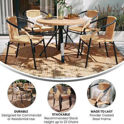 Flash Furniture Lila 4 Pack Beige Rattan Indoor-Outdoor Restaurant Stack Chair | Versatile and Stylish Seating