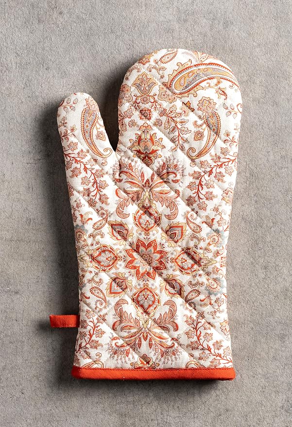 Maison d'Hermine Oven Gloves 100% Cotton Oven Mitt (7" x 13", Pack of 1) | With Loop Heat Resistant BBQ Cooking Gloves Baking Kitchen Handling Hot Pans Thanksgiving Christmas - Cachemire