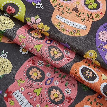 Newbridge Sugar Skull Rectangle Vinyl Tablecloth with Flannel Backing, Waterproof Wipe Clean Table Cover for Indoor Outdoor Kitchen Dining Use, Picnic and Barbecue, 60 x 120 Inch Rectangle