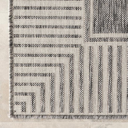Nuloom Asha Grey/Ivory, 9'6" x 12', Casual, Striped Border, Soft and Cozy, High Traffic, Easy Clean, Durable Area Rug for Indoor/Outdoor Patio, Deck, Porch, Garden, Courtyard