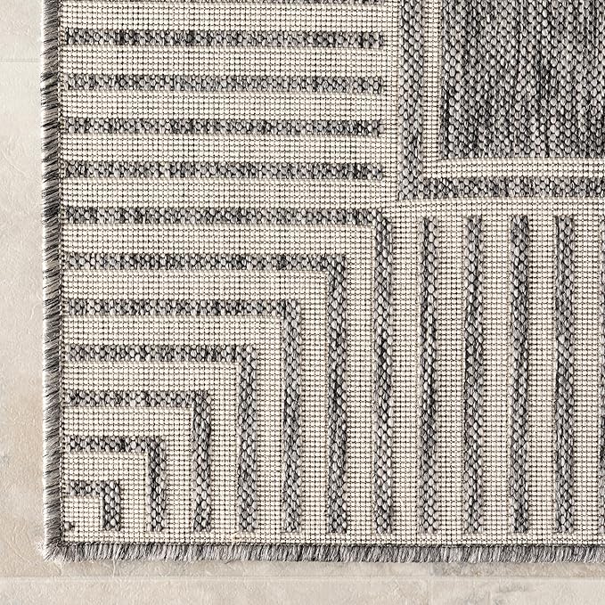 nuLOOM Asha Grey Bordered Power Loomed Indoor/Outdoor Area Rug, 10' x 14'
