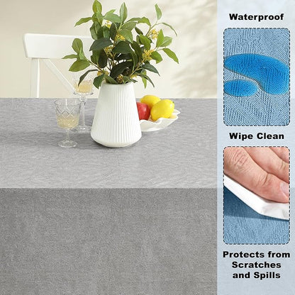 Newbridge Napa Leaf Grey Vinyl Flannel Backed Tablecloth, 52 x 52 Inch Square, Hotel Quality Waterproof Indoor Outdoor Table Cover for Kitchen, Patio, Dining, BBQ
